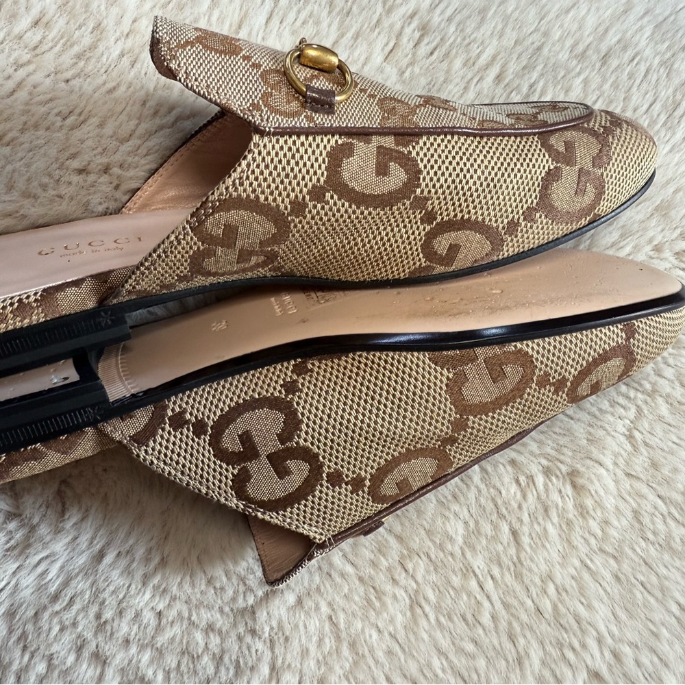 Gucci Princetown GG logo Canvas Loafer Mules in Rosewood - Picture 12 of 14